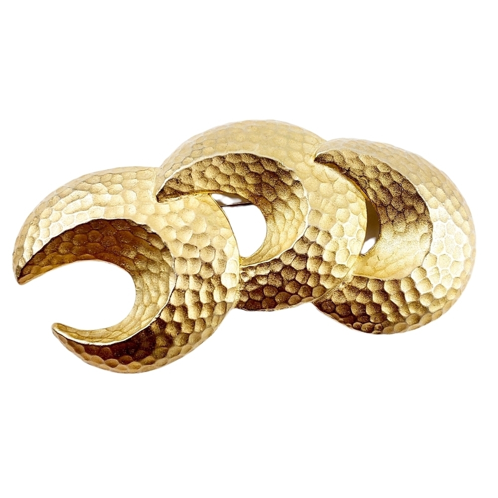 Vintage Brooch Pin crescent moons hammered art deco mid century modern A0209